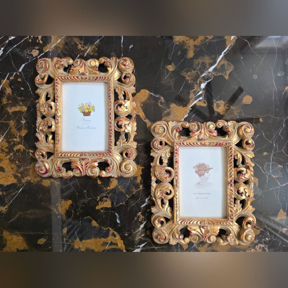 Gold Ornate Giltwood Style Picture Frames Rococo Baroque 3x5 Set Of 2